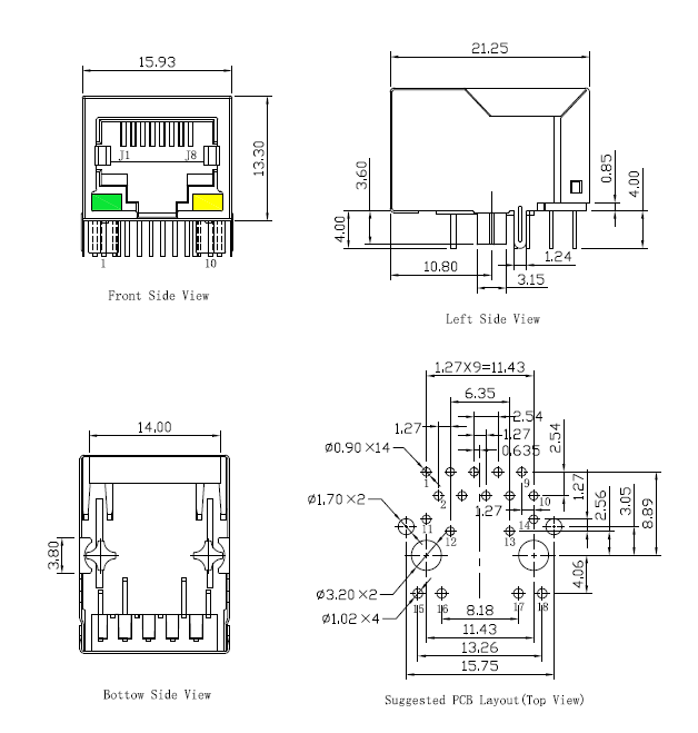 rj45连接器,带灯,千兆带poe,l=21.3mm