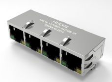 RJ45 1X4千兆带变压器，RJ45插座 ，带灯带弹，四口90度