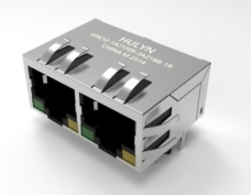 RJ45 1X2百兆带变压器，RJ45连接器，带灯无弹，双口